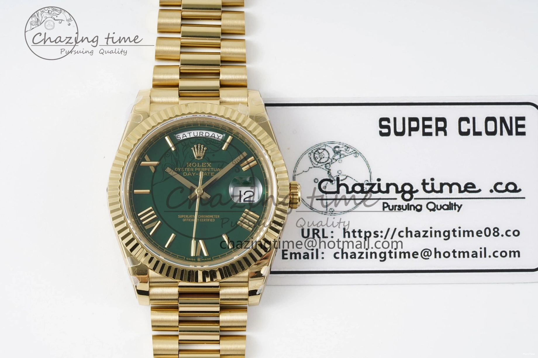 MiroTime 1229 Day Date 40 228238 YG JDF 1:1 Best Edition Green Dial on YG Bracelet VR EyeCatching 2245